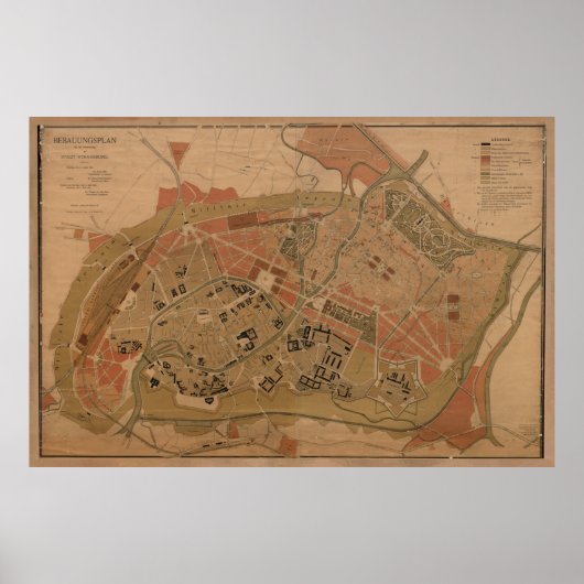 Poster Carte vintage de Strasbourg France (1880) (Devant)