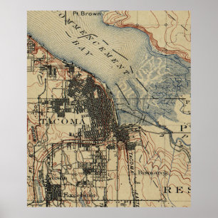 Poster Carte vintage de Tacoma Washington (1895)