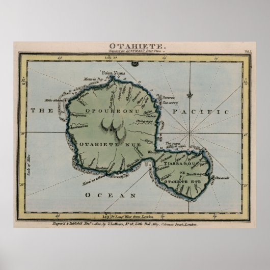 Poster Carte vintage de Tahiti (1800) (Devant)