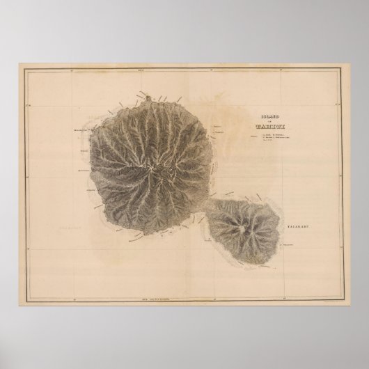 Poster Carte vintage de Tahiti (1845) (Devant)