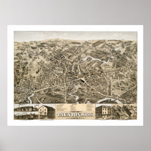 Poster Carte vintage de Taunton, Masse de 1875