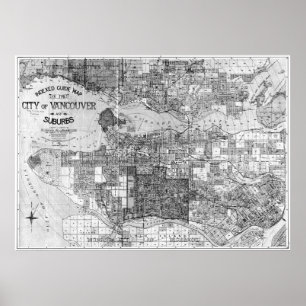 Poster Carte vintage de Vancouver Canada (1920) BW