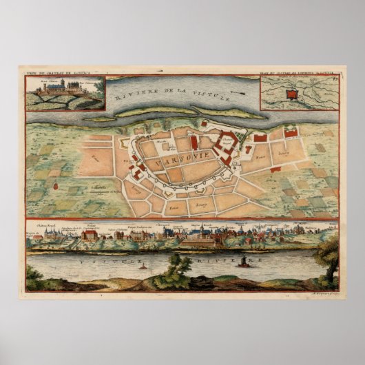 Poster Carte vintage de Varsovie Pologne (1705) (Devant)