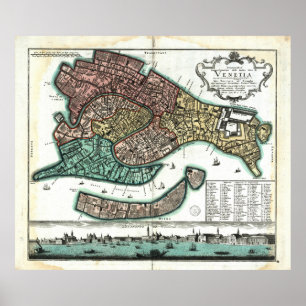 Poster Carte vintage de Venise Italie (1729)