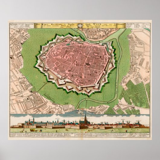 Poster Carte vintage de Vienne Autriche (1730) (Devant)