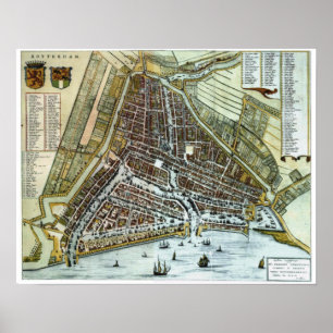 Poster Carte vintage de ville de Rotterdam
