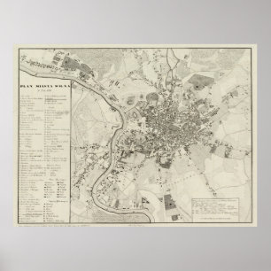 Poster Carte vintage de Vilnius Lituanie (1842)