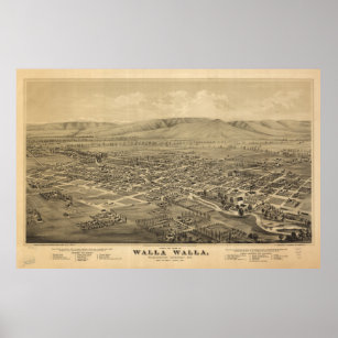 Poster Carte vintage de Walla Walla WA (1876)