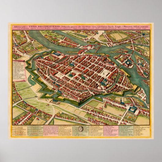 Poster Carte vintage de Wroclaw Pologne (1752) (Devant)