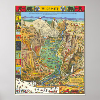 Poster Carte vintage de Yosemite du Parc National 1931