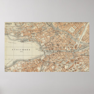 Poster Carte vintage de Zurich Suisse (1913)