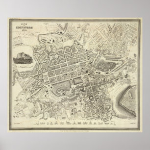 Poster Carte vintage d'Edimbourg en Ecosse (1844)