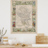 Poster Carte vintage des Balkans (1841) (Cuisine)