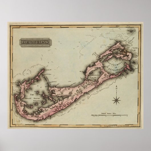 Poster Carte vintage des Bermudes (1823) (Devant)