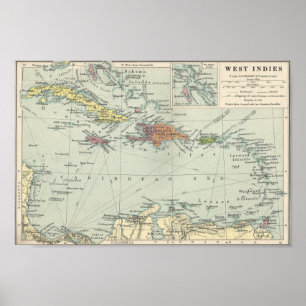 Poster Carte vintage des Caraïbe et des Antilles