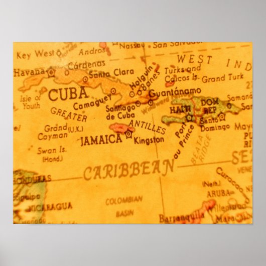 Poster Carte Vintage des Caraïbes (Devant)