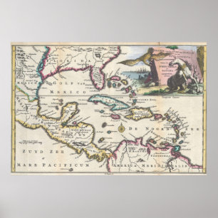 Poster Carte vintage des Caraïbes (1747)