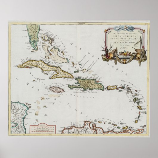 Poster Carte vintage des Caraïbes (1779) (Devant)