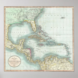 Poster Carte vintage des Caraïbes (1803)