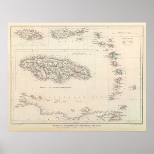 Poster Carte vintage des Caraïbes (1848) (Devant)