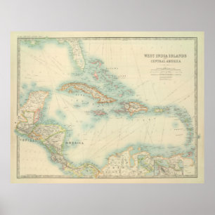 Poster Carte Vintage des Caraïbes (1912)