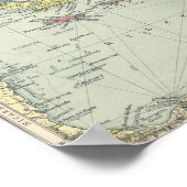 Poster Carte vintage des Caraïbes et des Antilles (Coin)