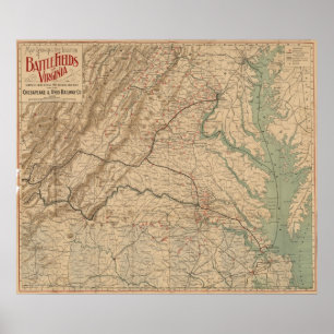 Poster Carte vintage des champs de bataille de la