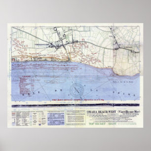 Poster Carte vintage des débarquements de la plage Omaha