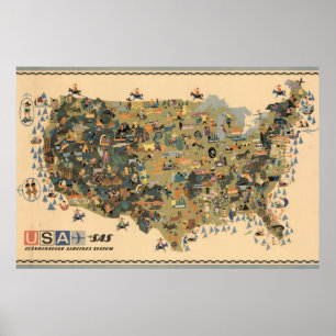 Poster Carte vintage Des États-Unis