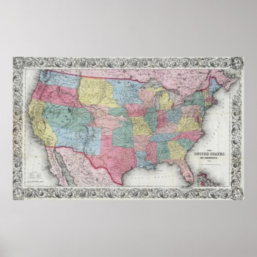Poster Carte vintage des États-Unis (1853) (Devant)