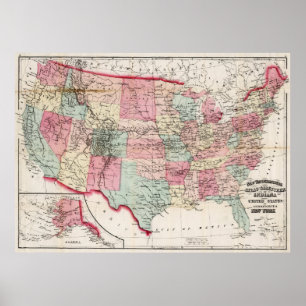 Poster Carte vintage des États-Unis (1870)