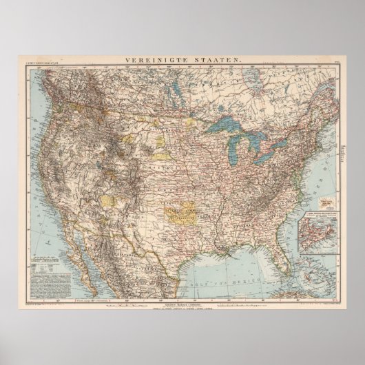 Poster Carte vintage des États-Unis (1898) (Devant)