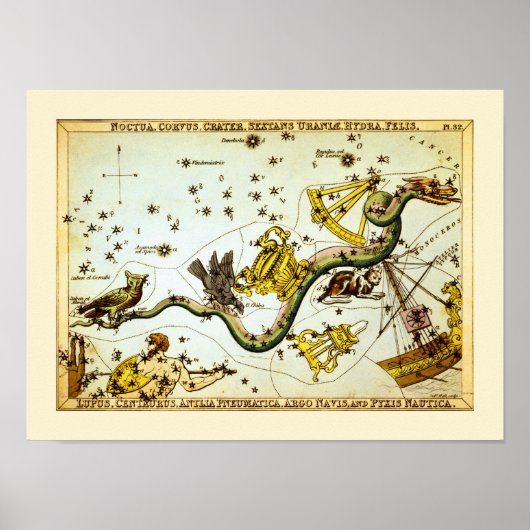 Poster Carte vintage des étoiles - Atlas de constellation (Devant)