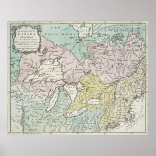 Poster Carte vintage des Grands Lacs et du Canada (1761)