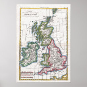 Poster Carte vintage des îles britanniques (1780)