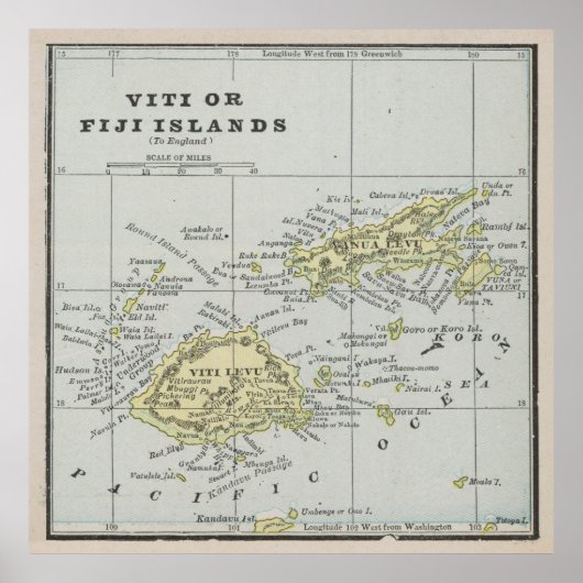 Poster Carte vintage des îles Fidji (1901) (Devant)