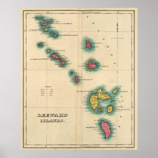Poster Carte vintage des îles Leeward (1822) (Devant)