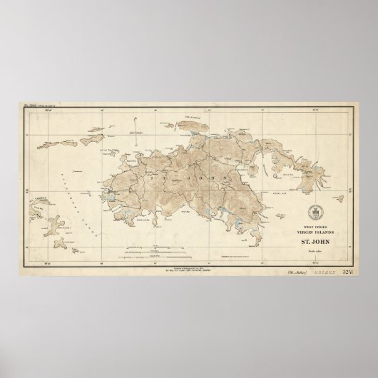 Poster Carte vintage des îles Vierges de Saint-Jean (1922 (Devant)