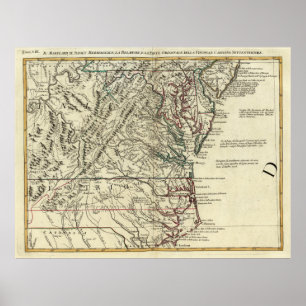 Poster Carte vintage des mi états atlantiques (1778)