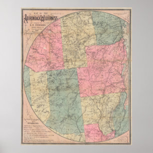 Poster Carte vintage des montagnes d'Adirondack (1883)