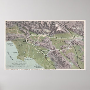 Poster Carte vintage des secours de la Californie du Sud 