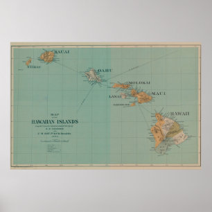 Poster Carte Vintage d'Hawaï (1886)