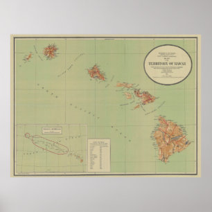 Poster Carte vintage d'Hawaï (1915)
