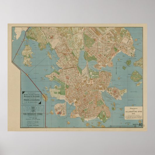 Poster Carte vintage d'Helsinki Finlande (1916) (Devant)