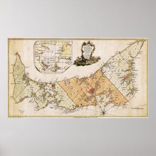 Poster Carte vintage d'île Prince Edouard (1775)