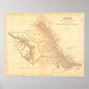 Poster Carte vintage d'Oahu Hawaii (1901)