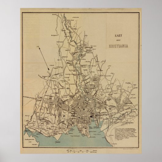 Poster Carte vintage d'Oslo Norvège (1881) (Devant)
