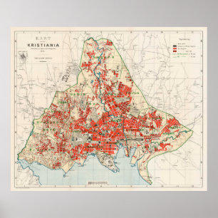 Poster Carte vintage d'Oslo Norvège (1911)