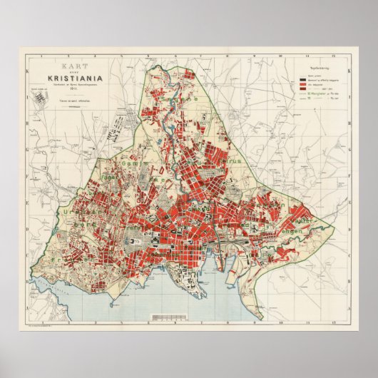 Poster Carte vintage d'Oslo Norvège (1911) (Devant)