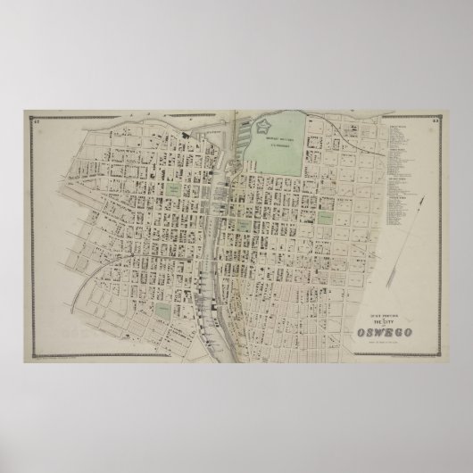 Poster Carte vintage d'Oswego NY (1867) (Devant)